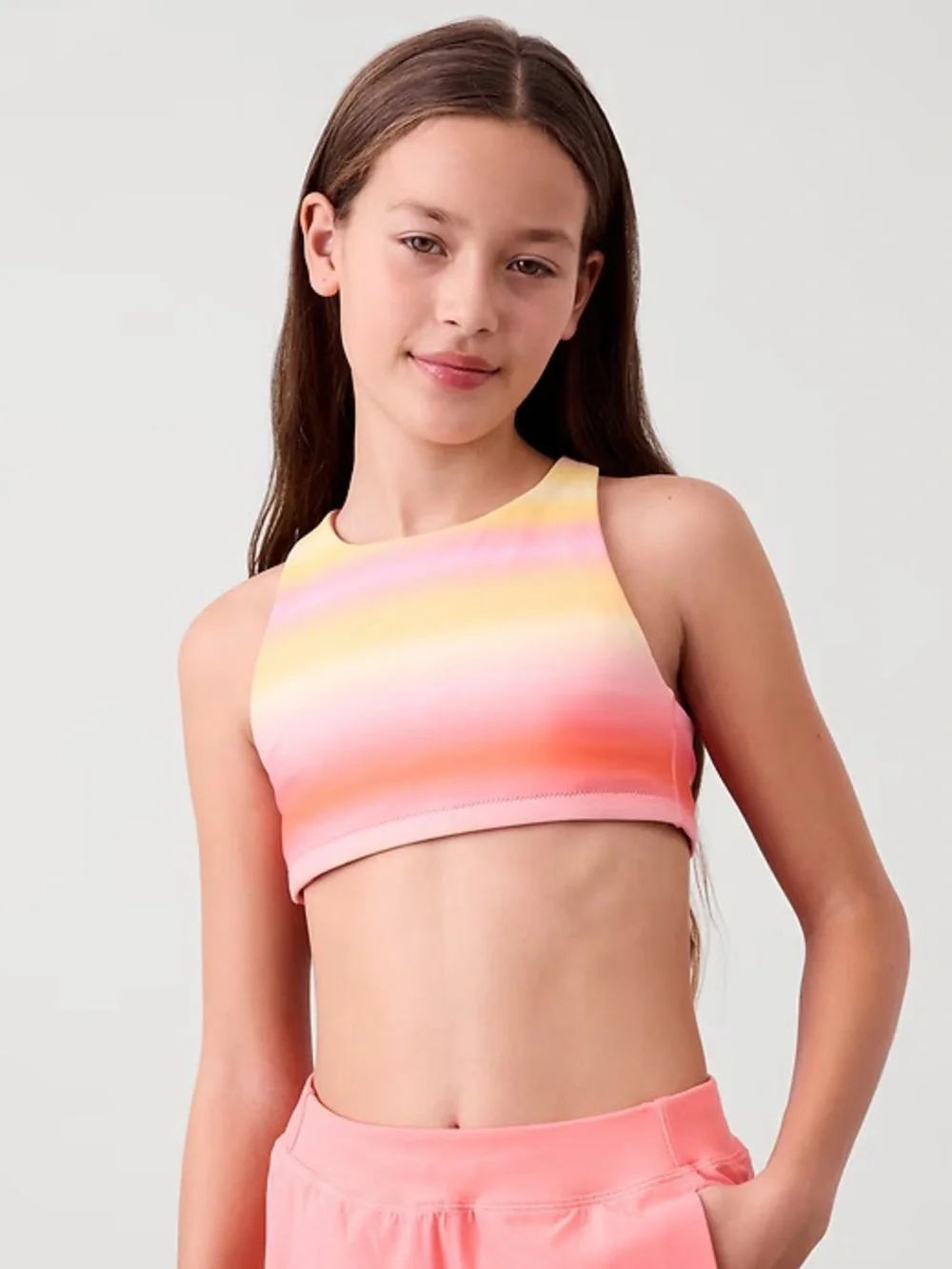 Athleta Girls Coral  Lemonade Reversible Crossback Swim Top